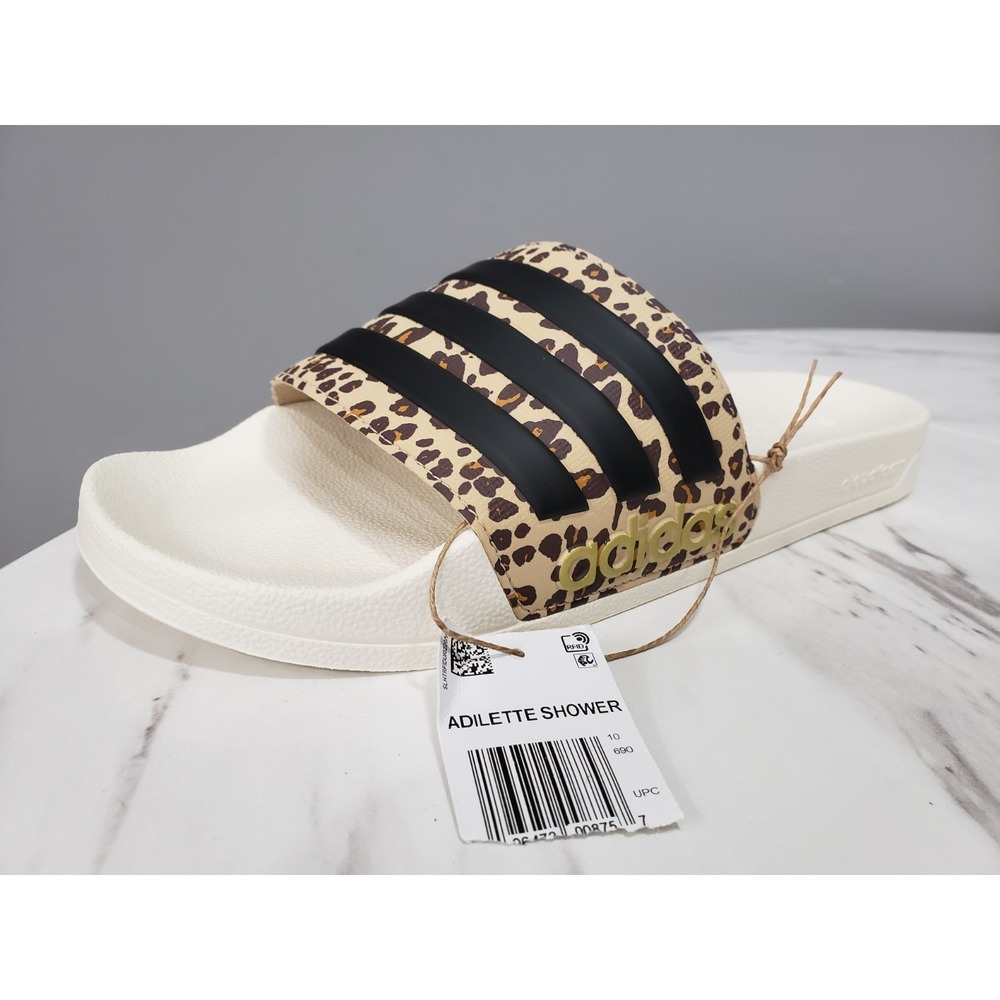 Adidas Adilette Slides White Black IG3682 Camo Leopard Print Men 11 Women 12 NEW